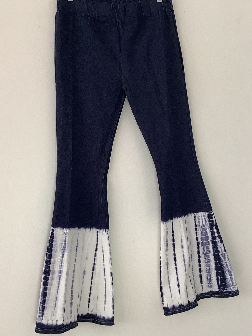 Blue wide Leg Pull on Jeans with  Tie-Dye  Bell Bottom